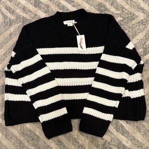 Jessica Simpson Black and White Striped Crewneck Sweater